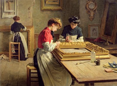 Interior of a Frame Gilding Workshop by Louis Emile Adan